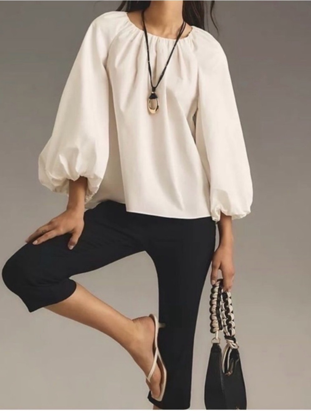 Anthropologie Cream Puff-Sleeve Blouse in Ivory